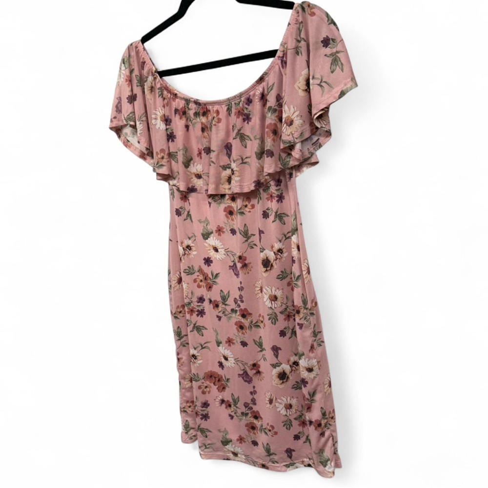 U for Justify Boho Floral Ruffle Off-the-Shoulder Mini Dress, Size Large - Picture 3 of 7